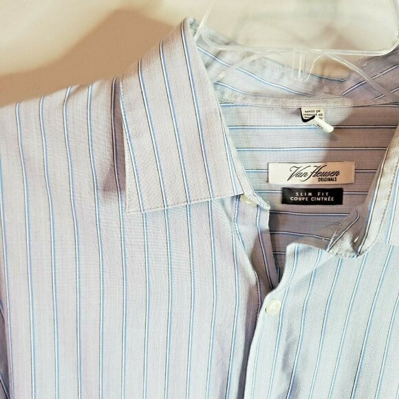 VAN Heusen Mens size 16 - 16½ 34/35 slim fit blue stripes. T54 - Picture 1 of 8